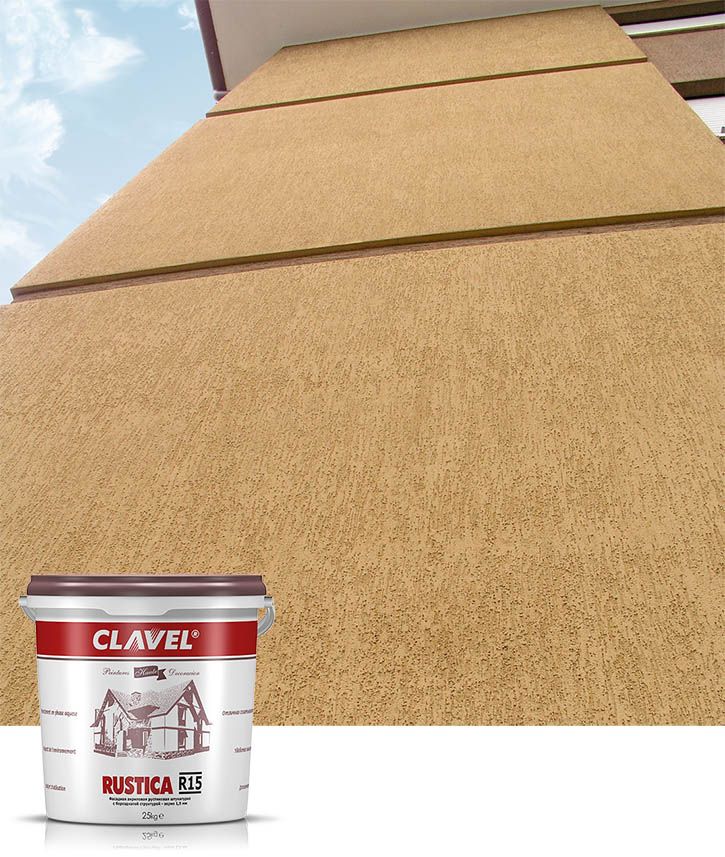 Акриловая штукатурка короед Clavel Rustica обеспечивает фасадам защиту на 30 лет без выгорания цвета