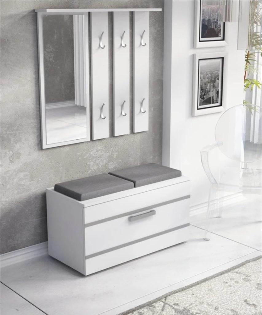 Настенная вешалка с тумбой и зеркалом