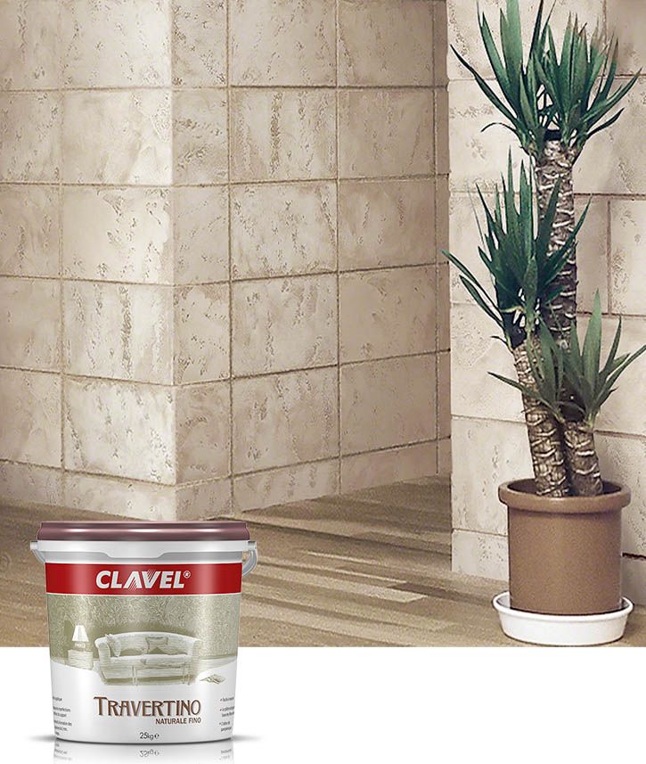 Полностью натуральная известковая декоративная штукатурка Clavel Travertino Naturale для создания эффекта классической римской кладки
